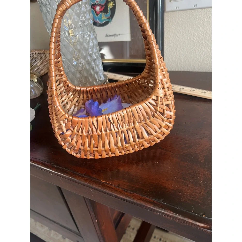 Vintage Woven Wicker Flower Girl Grandma  Basket Wedding Perfect